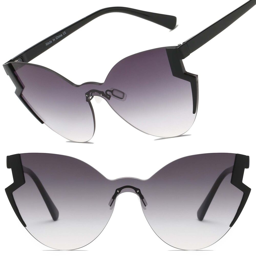 Rimless Women Fashion Oversize Cat Eye Black Sunglasses